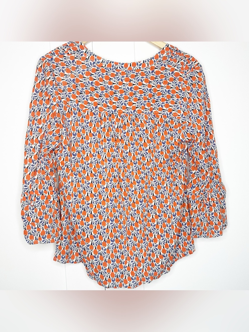 Anthropologie Maeve Berwick Bell Sleeve Maracas Print Blouse Medium Orange - Picture 7 of 14